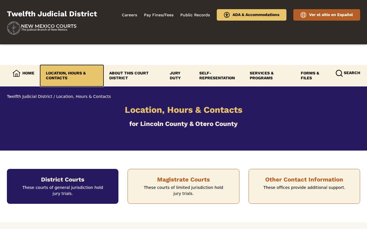 Otero County warrant records and Twelfth District court contact source