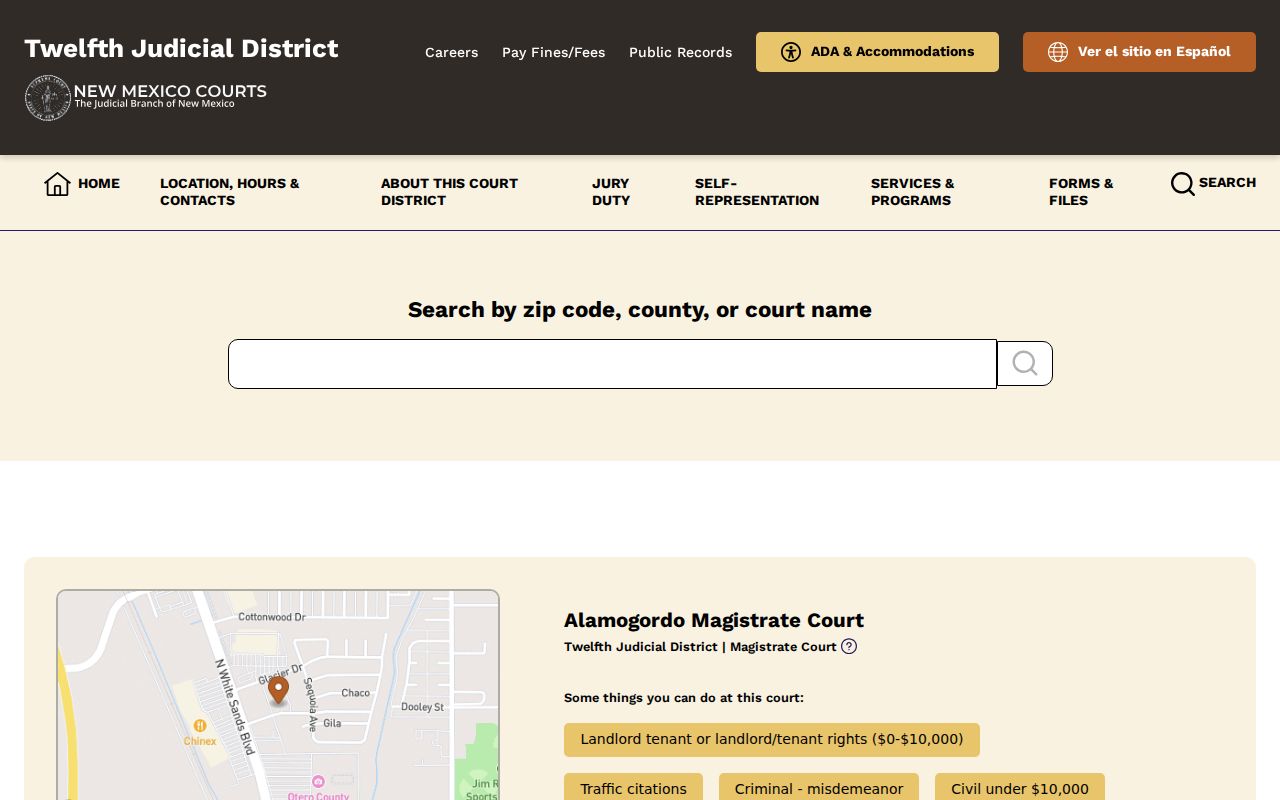 Otero County warrant records court selection information for the Twelfth District
