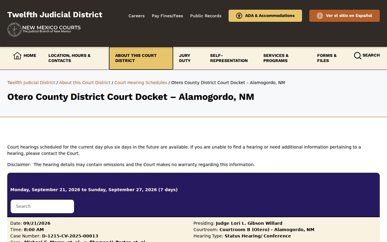 Otero County warrant check and court record reference image