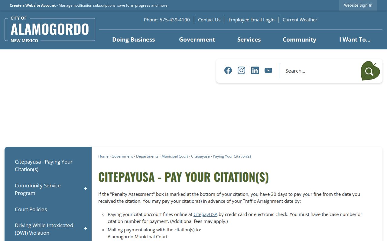 Alamogordo warrant records and municipal citation payment source
