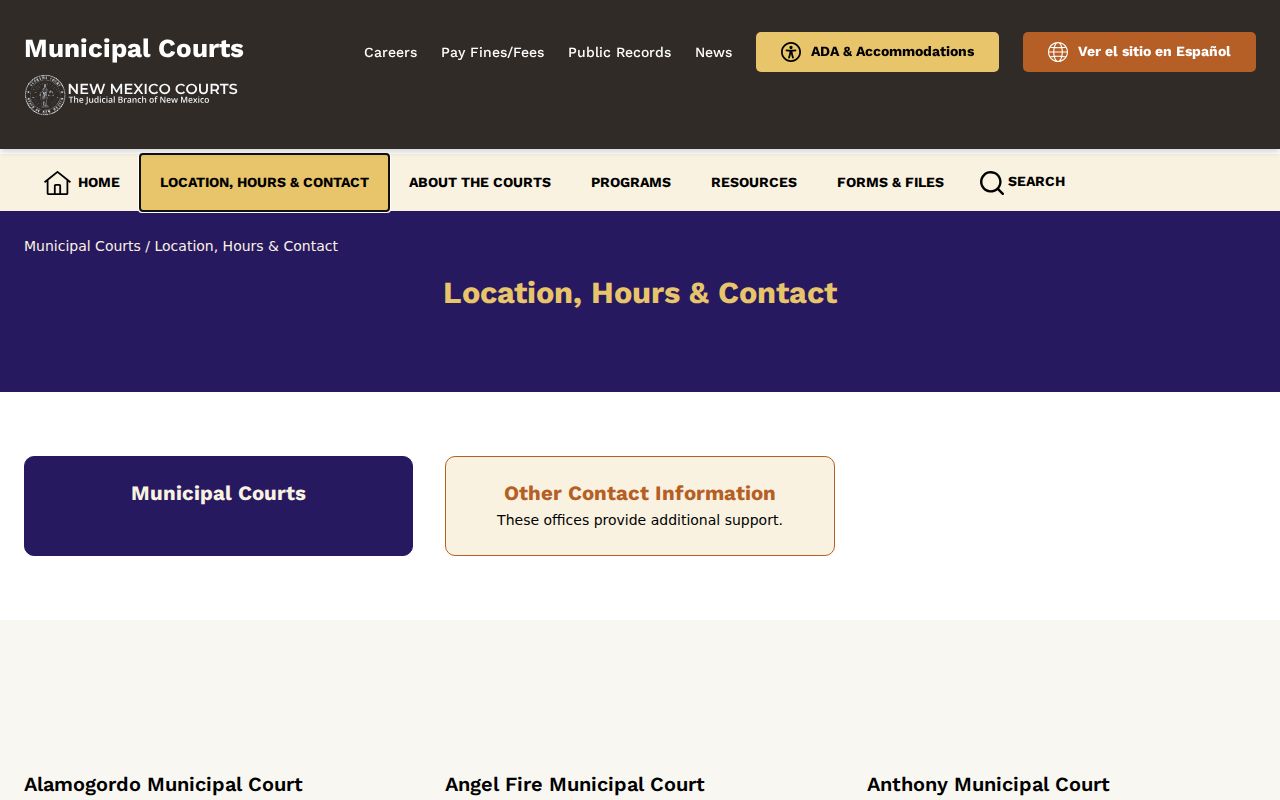 Otero County city court warrant and New Mexico municipal court contacts source