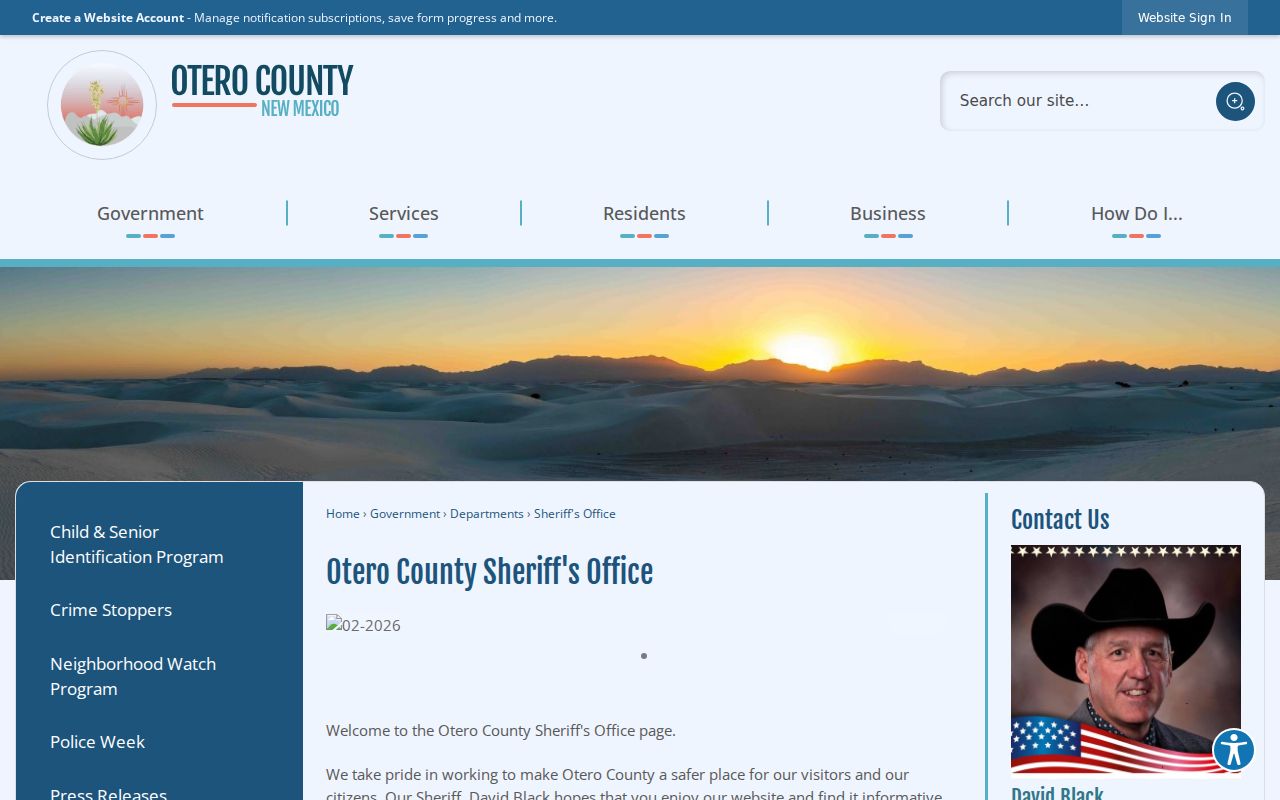 Otero County warrant records and Sheriff agency contact source