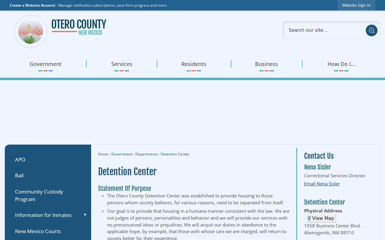Otero County warrant records and Otero County Detention Center contact source