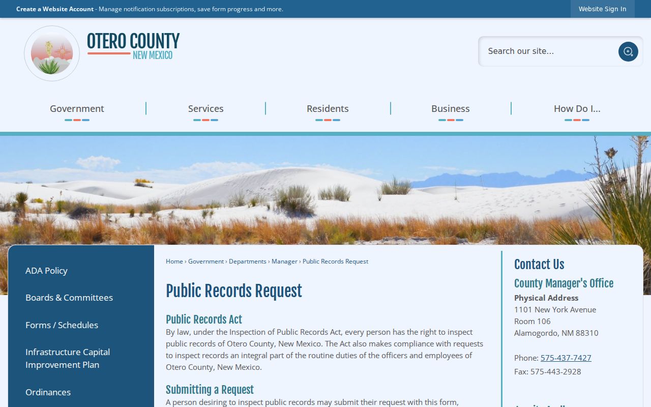 Otero County warrant records and public records request guidance